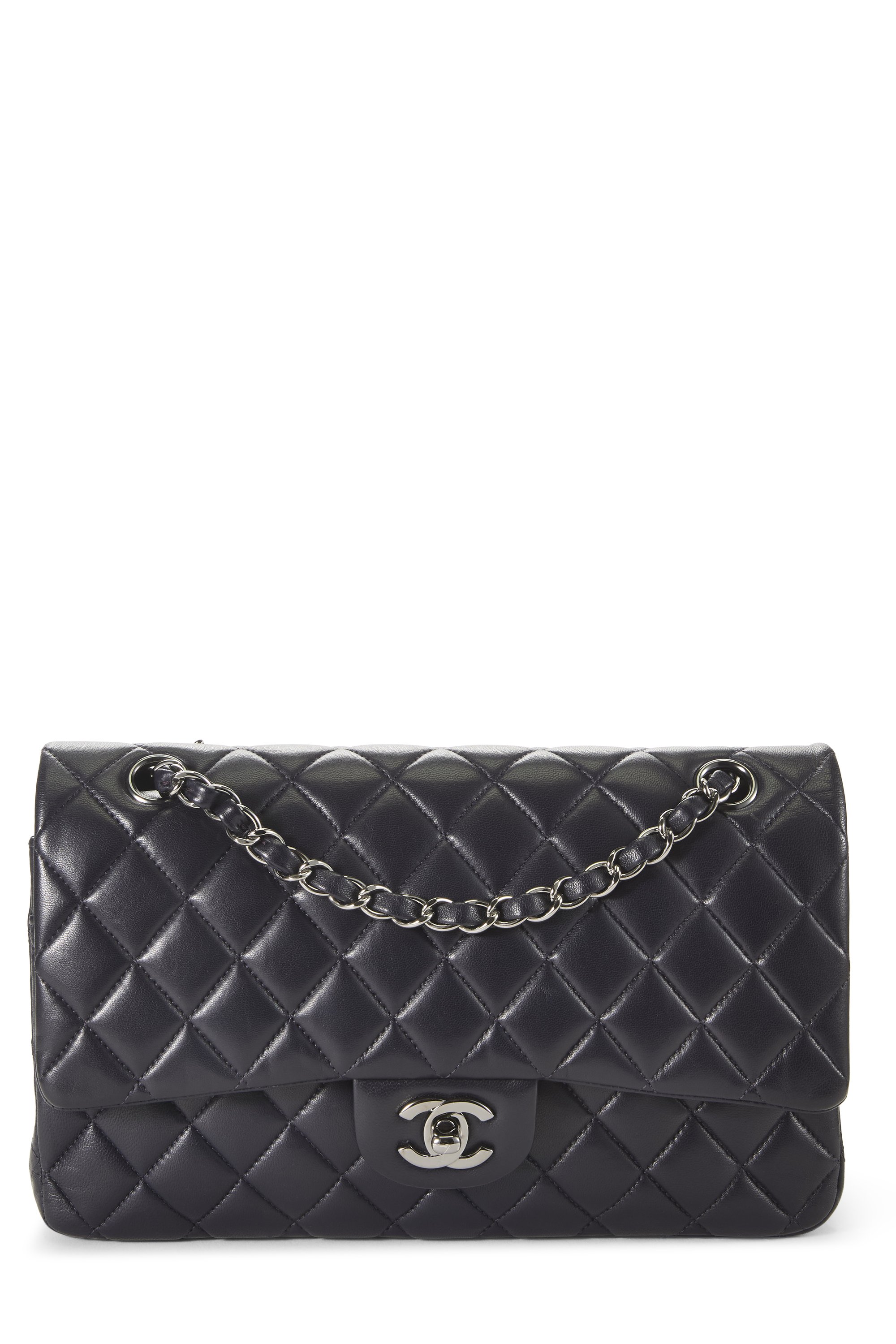 Navy Quilted Lambskin Classic Double Flap Medium