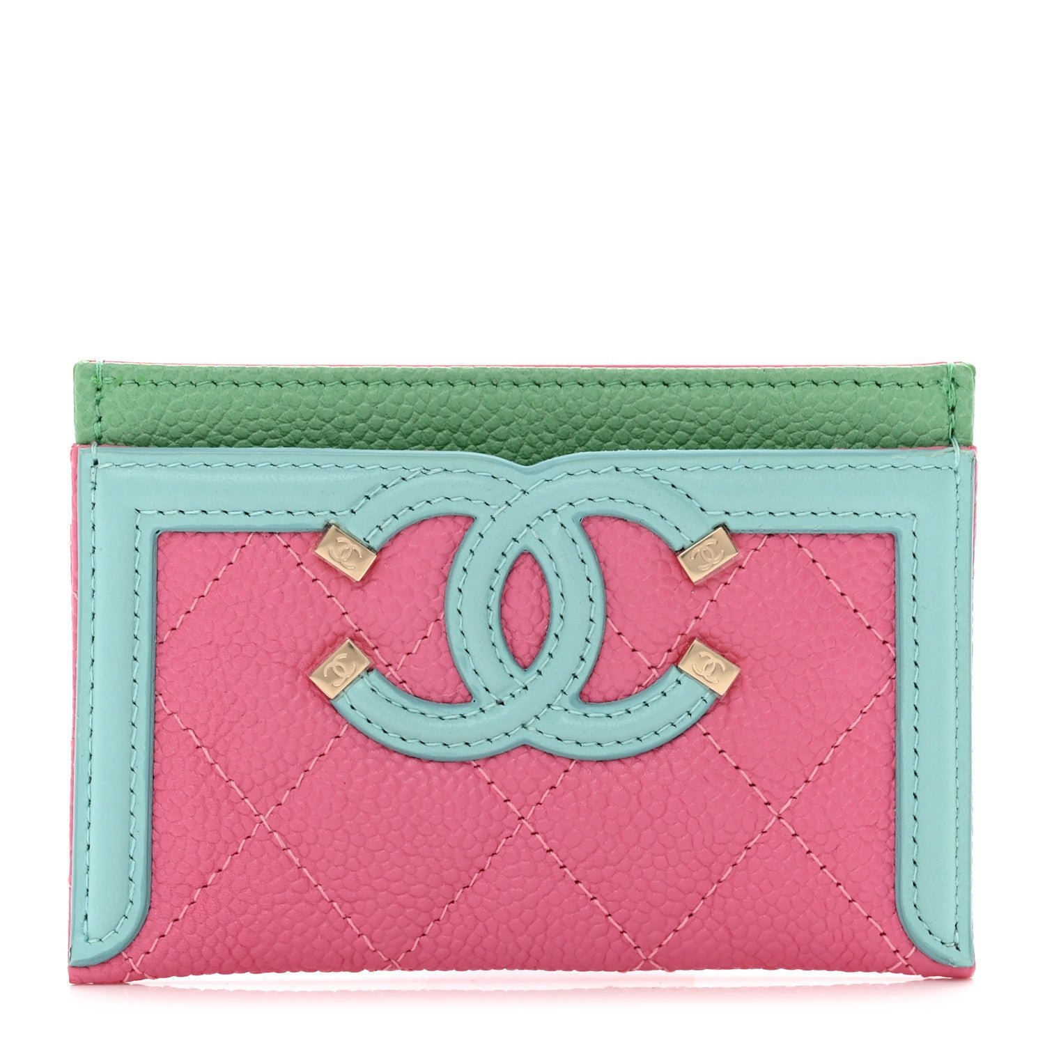 Chanel Caviar Quilted CC Filigree Card Holder Pink Blue Green