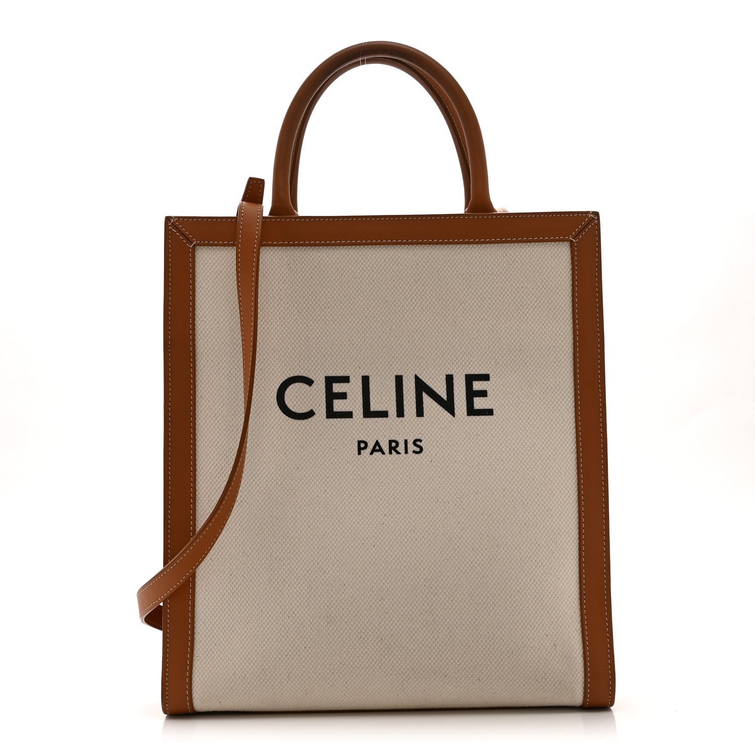 Celine Canvas Calfskin Small Vertical Cabas Natural Tan