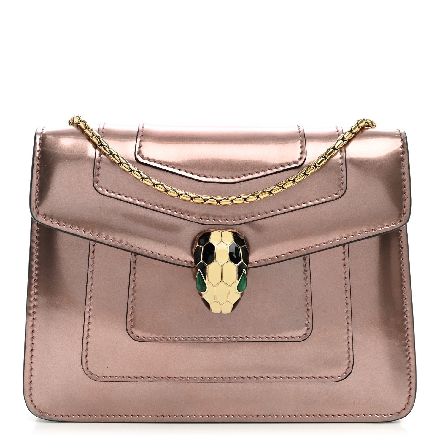 Bulgari Metallic Calfskin Serpenti Forever Crossbody Bag Rose Quartz