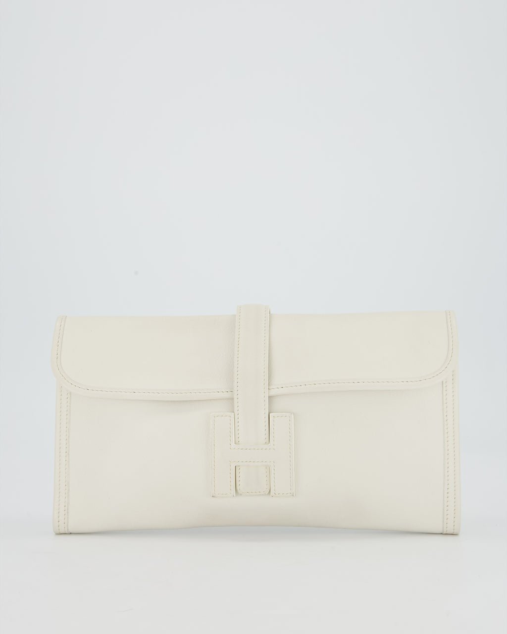 Hermès Jige Elan 29cm Clutch Bag in Blanc Evergrain Leather
