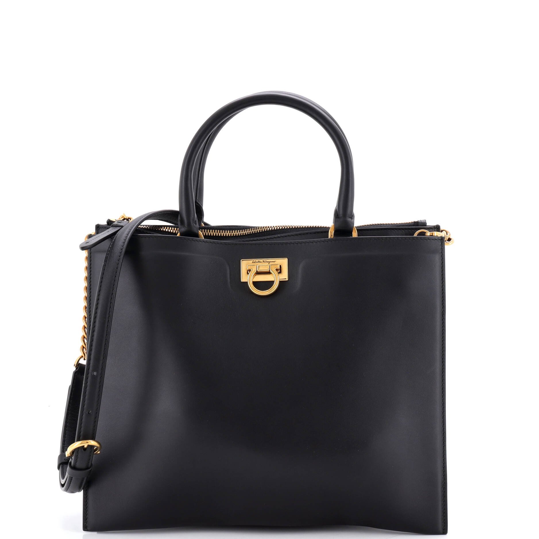 Convertible Trifolio Chain Zip Tote Leather Large