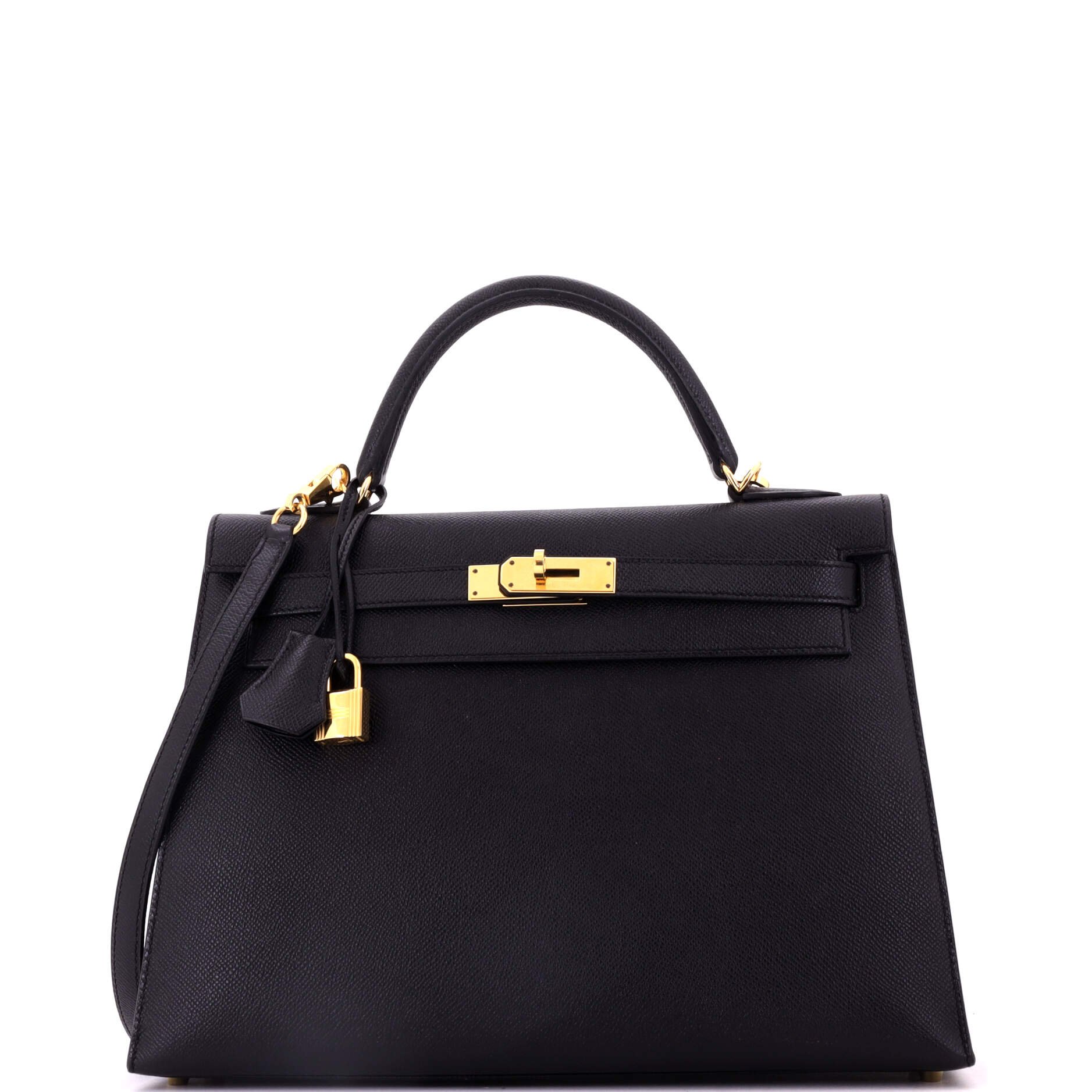 Kelly Handbag Noir Epsom with Gold Hardware 32