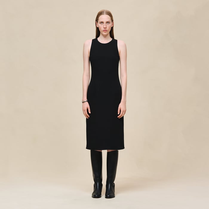 Noir Ruffled Sleeveless Dress