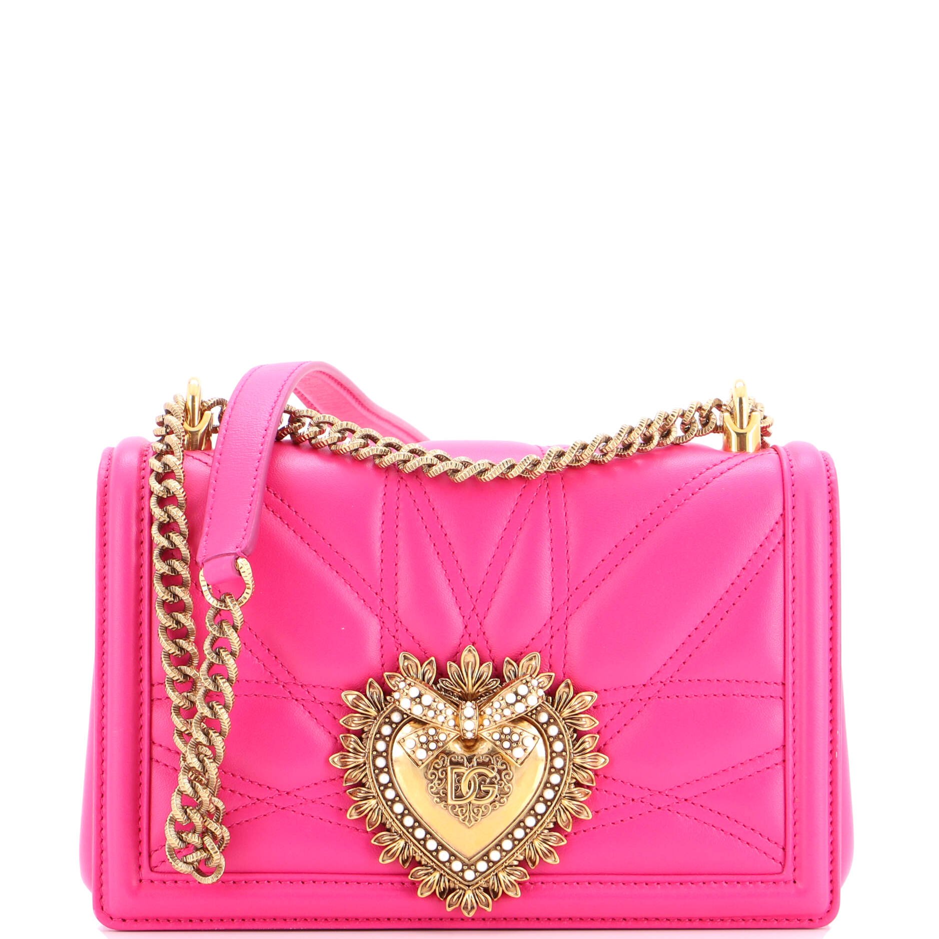 Dolce &amp; Gabbana Devotion Full Flap Shoulder Bag Quilted Leather Small