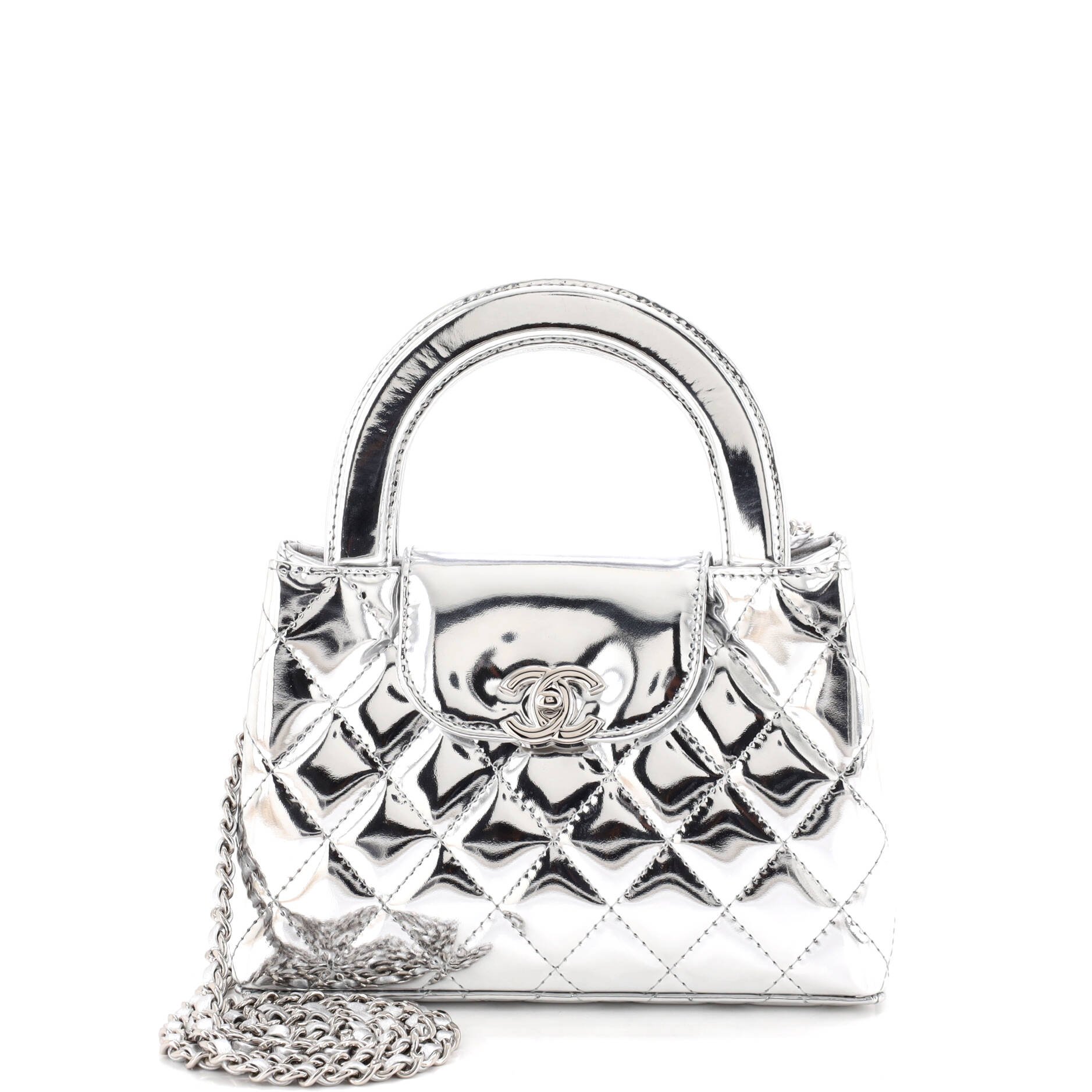 Kelly Top Handle Shopping Bag Quilted Metallic Lambskin Mini