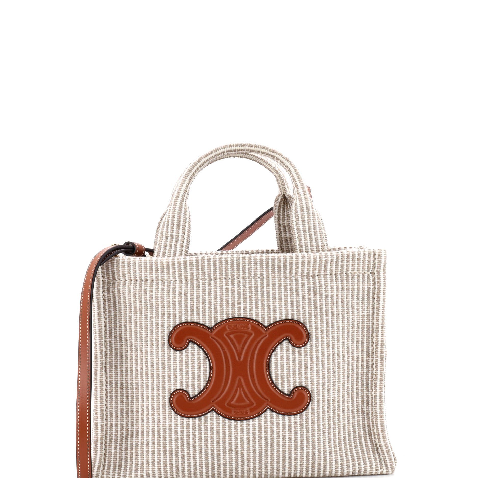 Celine Cabas Thais Tote Triomphe Striped Textile Small