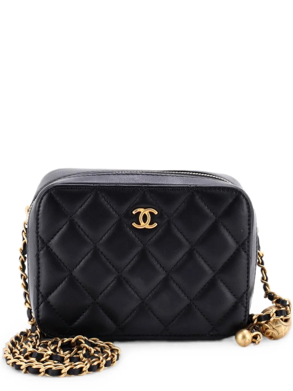 Pearl Crush Zip Around Vanity Case with Chain Quilted Lambskin Mini clutch bag