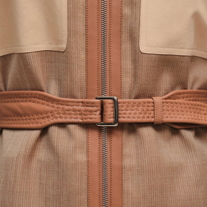 Marron Pain d'Épice Mixed Leather Trench Coat
