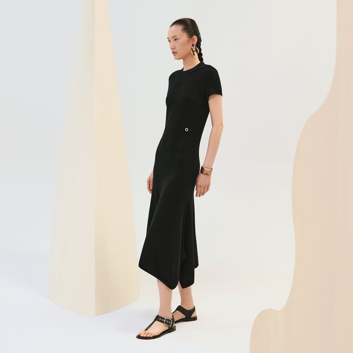 Noir Short-sleeve Long Cashmere Dress
