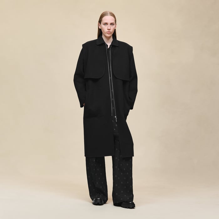 Noir Long Storm Flap Coat