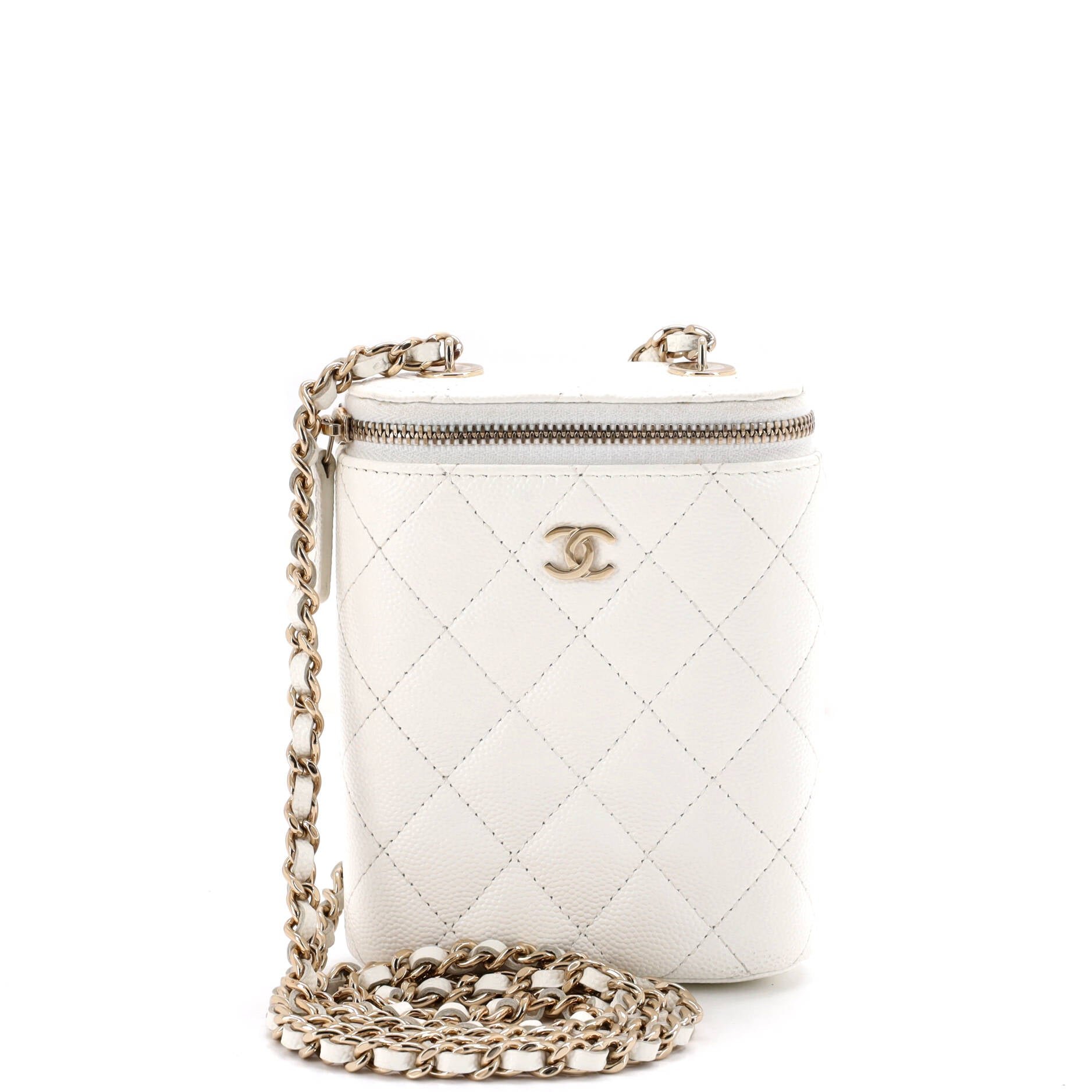 Vertical Classic Vanity Case with Chain Quilted Caviar Small