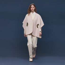 Cashmere cape with belt and leather detail