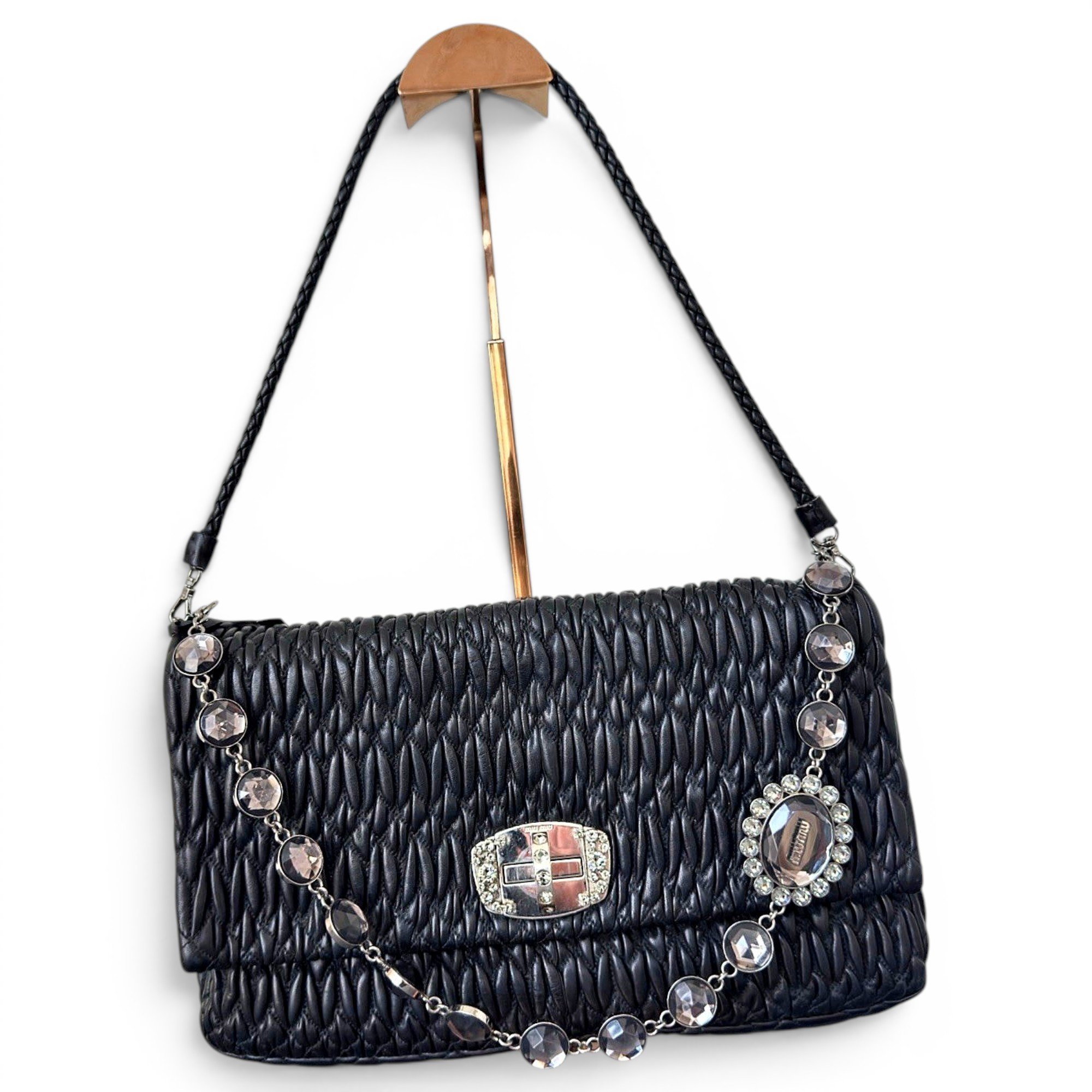 Miu Crystal leather handbag