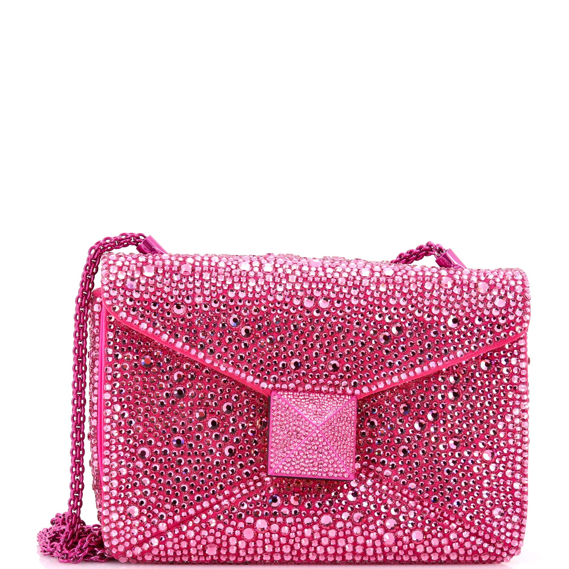 Valentino Garavani One Stud Chain Flap Bag Crystal Embellished Suede Small