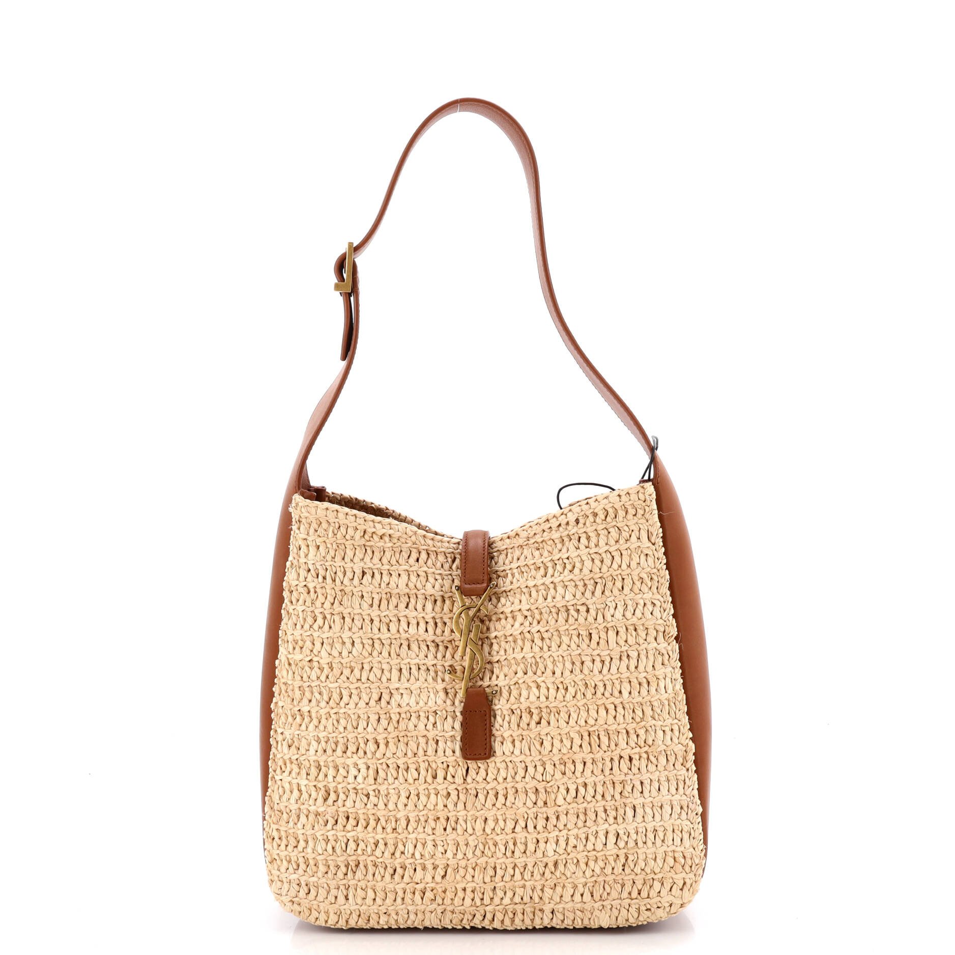 Saint Laurent Le 5 a 7 Supple Hobo Raffia and Leather Small