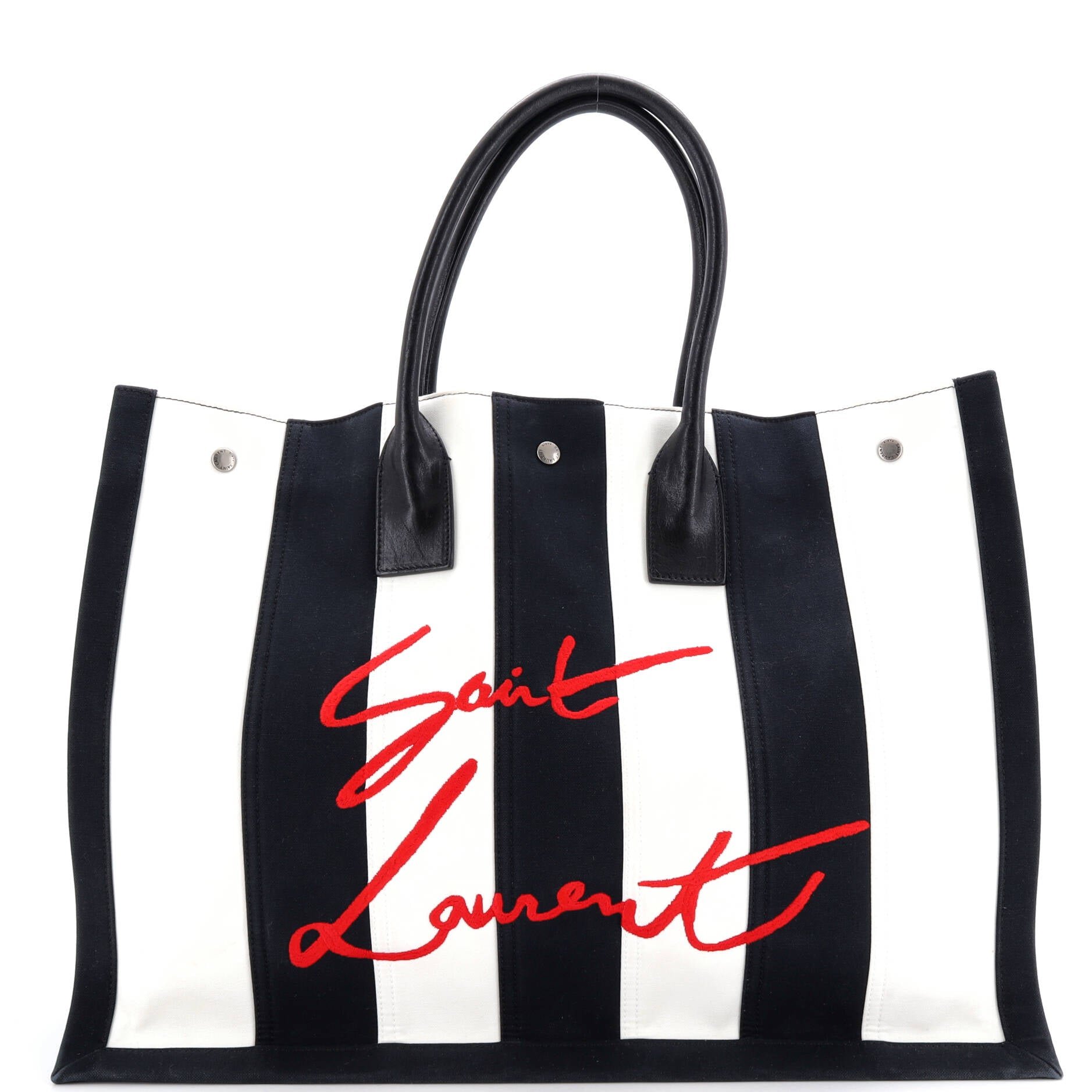 Saint Laurent Noe Shopping Tote Striped Canvas Large