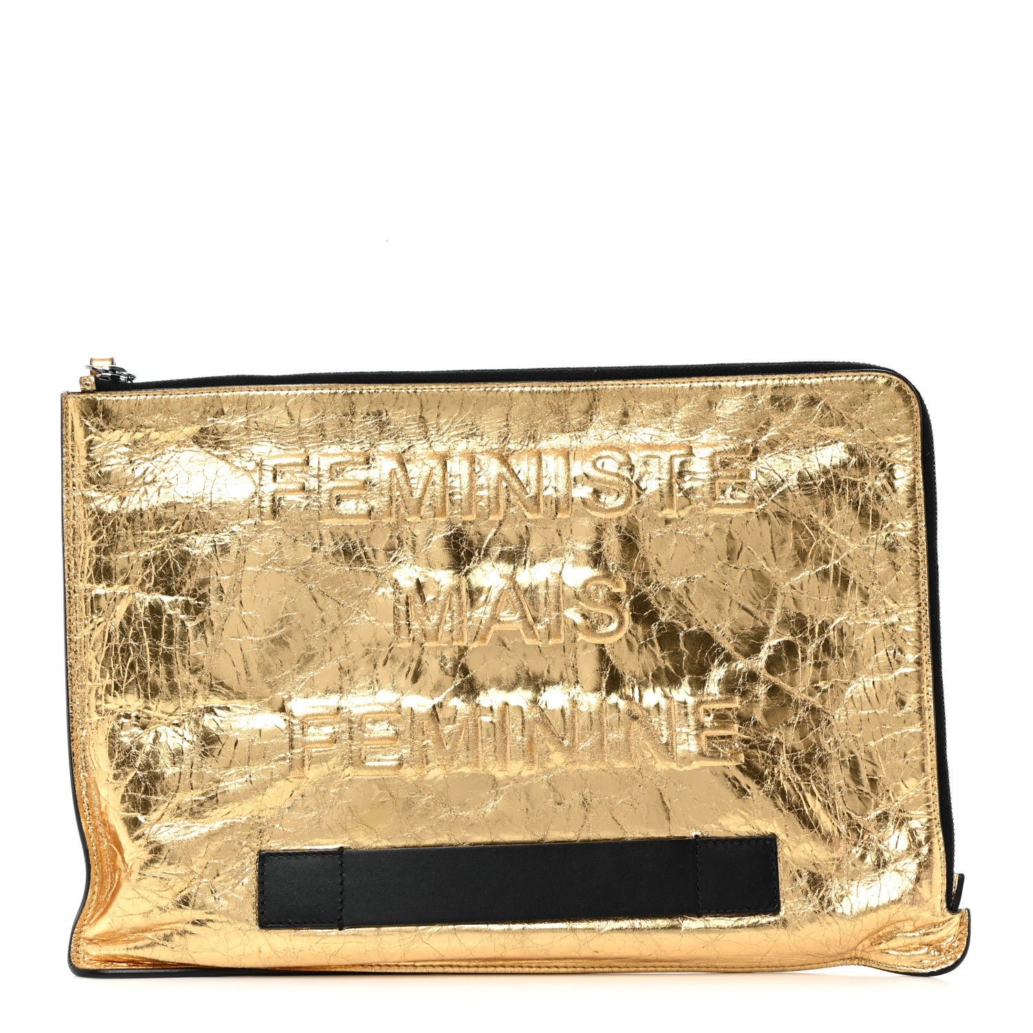 Chanel Metallic Lambskin Large Feministe Maize Feminine Pouch Clutch Gold