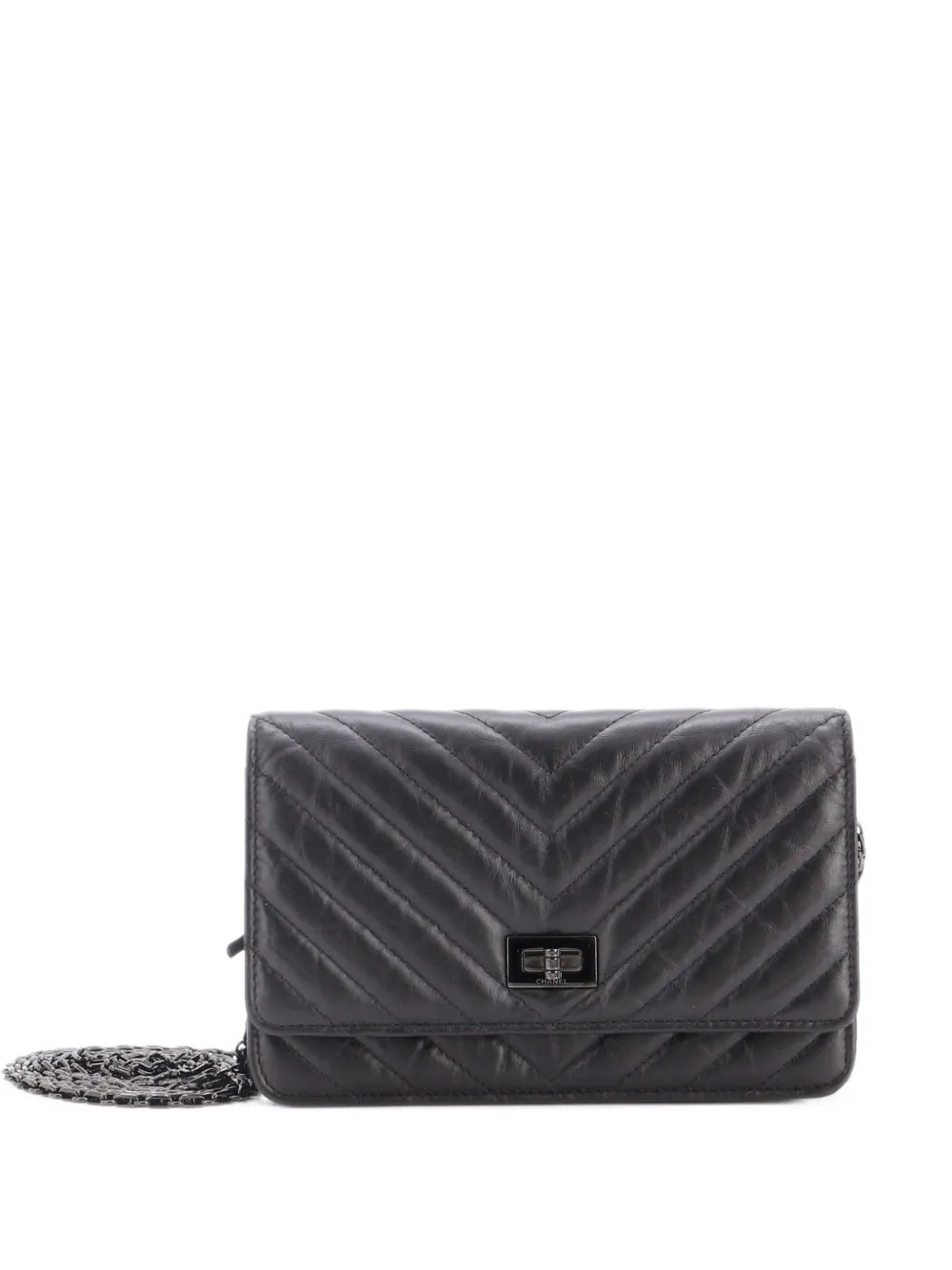 So Black Reissue 2.55 Wallet on Chain Chevron Aged Calfskin crossbody bag