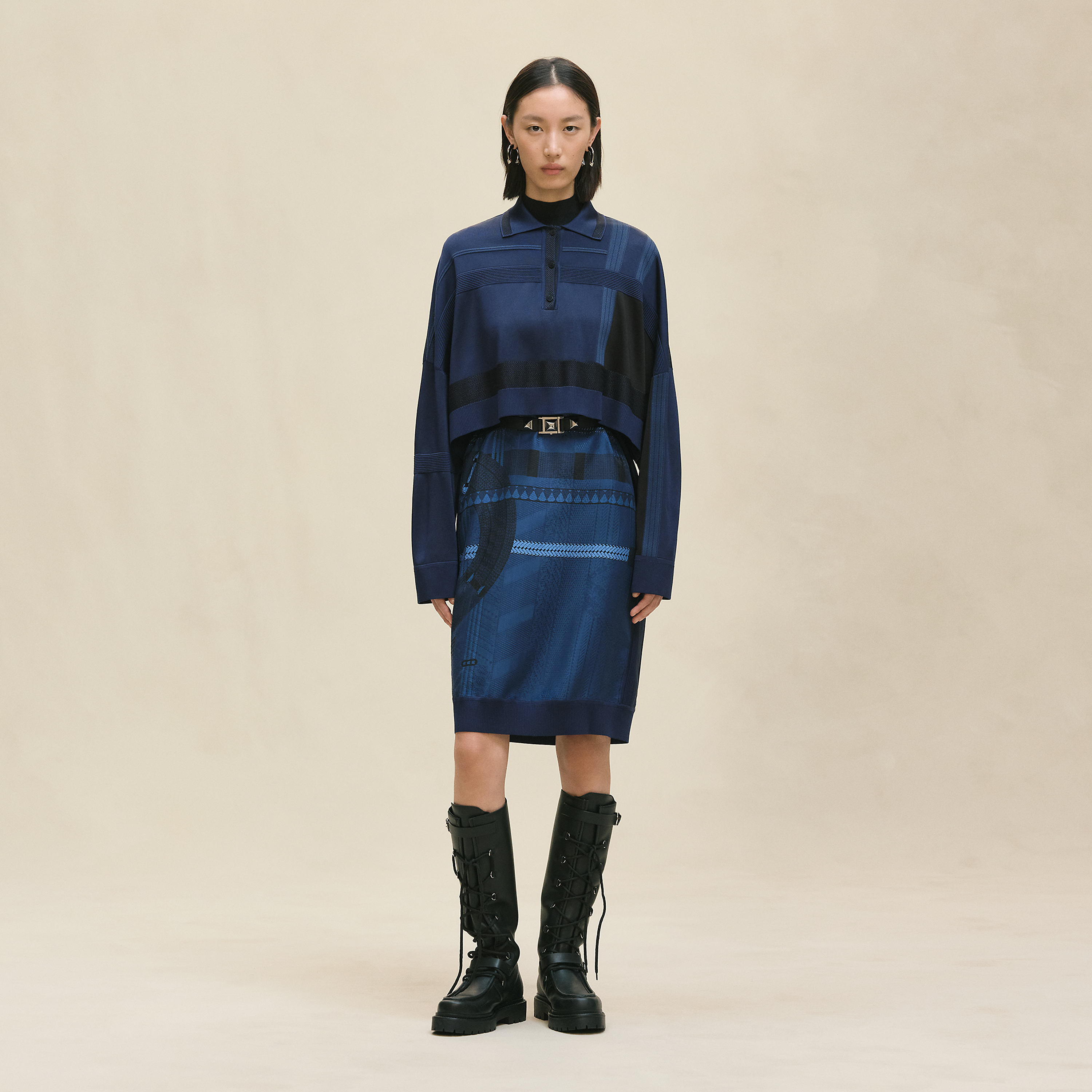 "Dressage Tressage" long-sleeve twillaine sweater dress