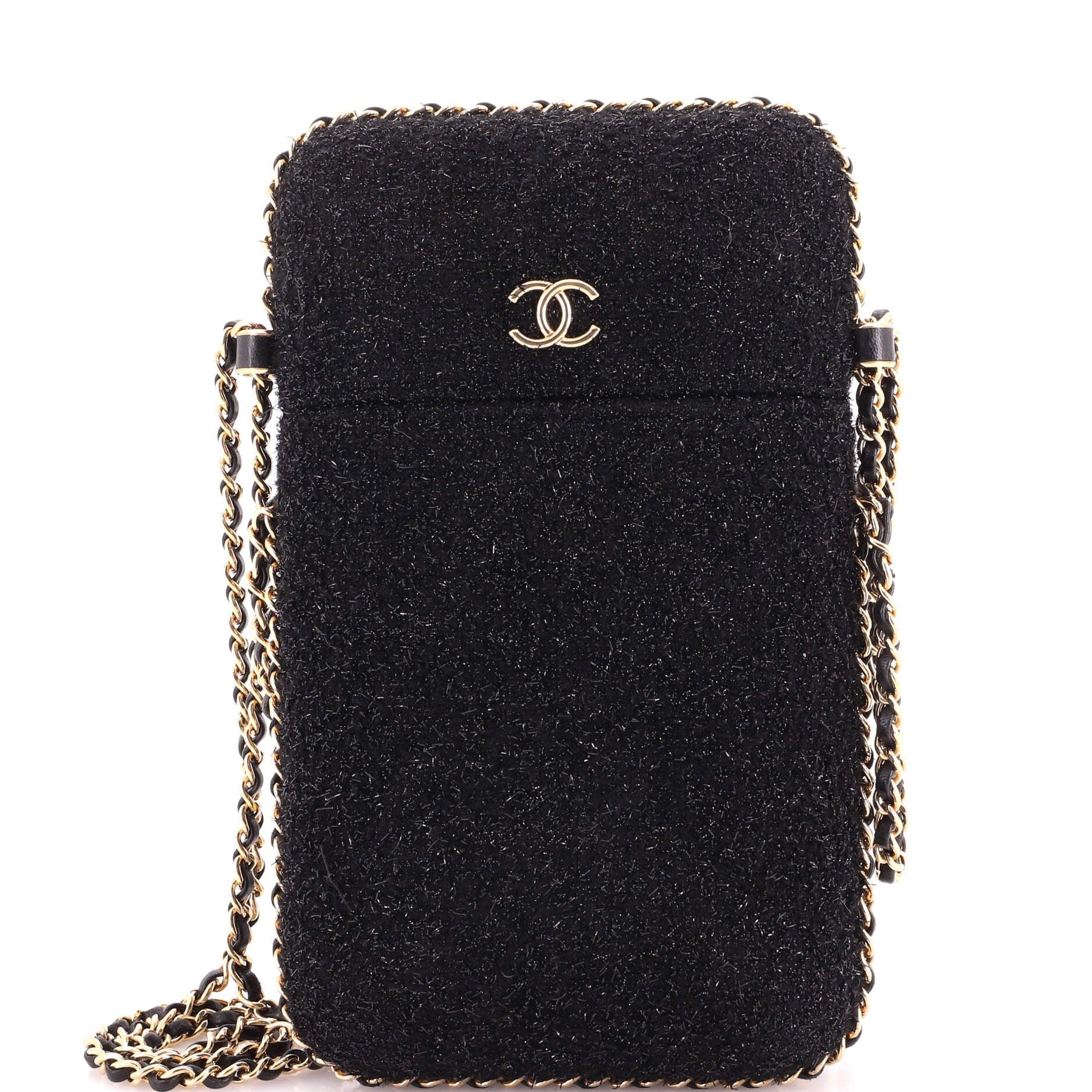 Chain Around Phone Holder Crossbody Bag Tweed and Ribbon