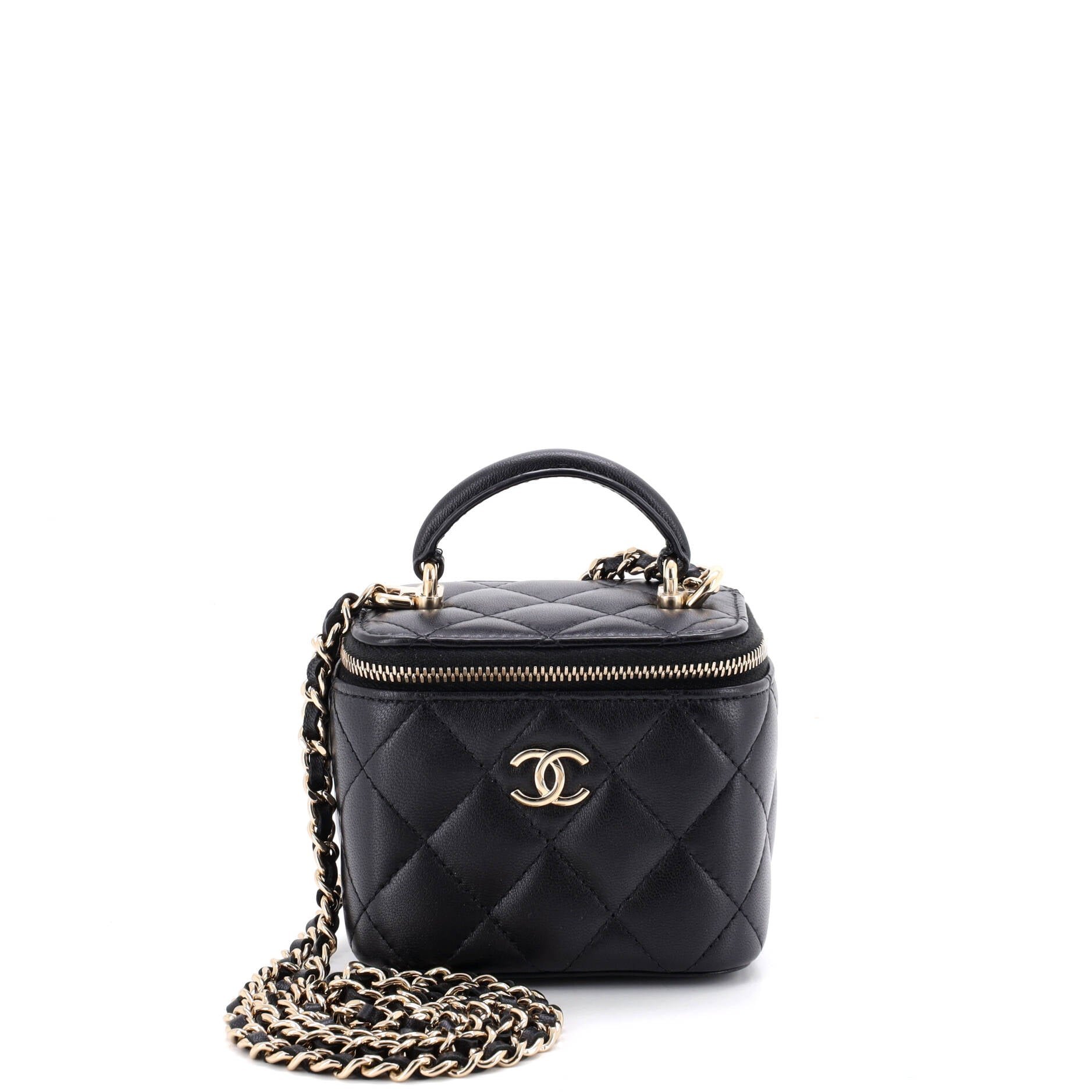 Classic Top Handle Vanity Case with Chain Quilted Lambskin Mini