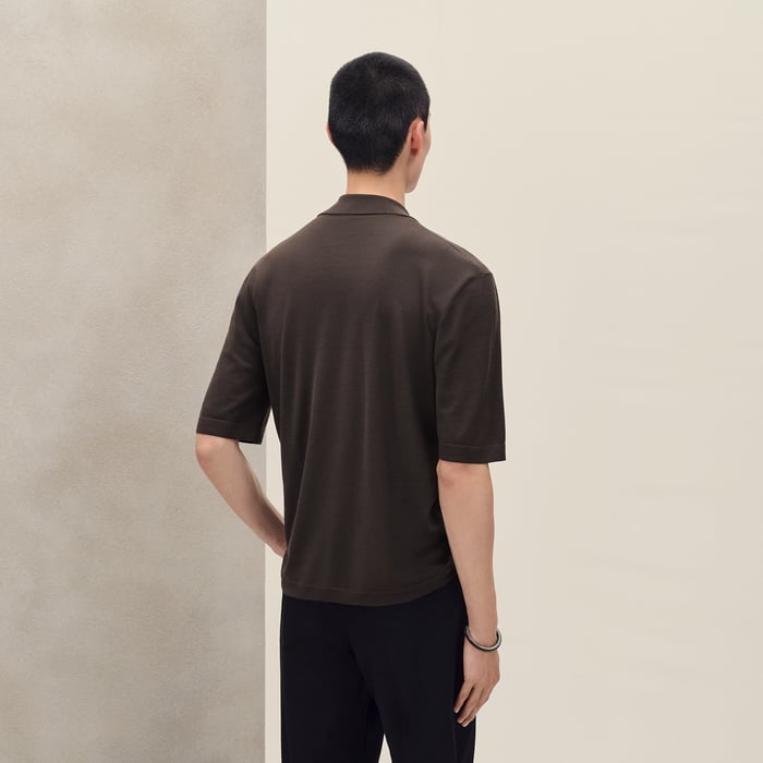 Café "Eperon d'Or Soie Plissee" Short-sleeve Straight Cut Shirt