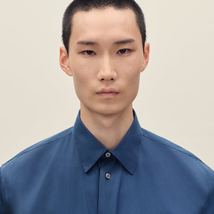 Indigo Straight Cut Shirt With Leather Detail