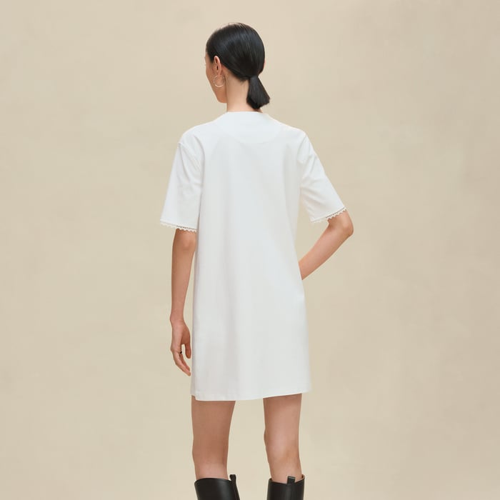 Blanc Embroidered Pocket Flared Dress