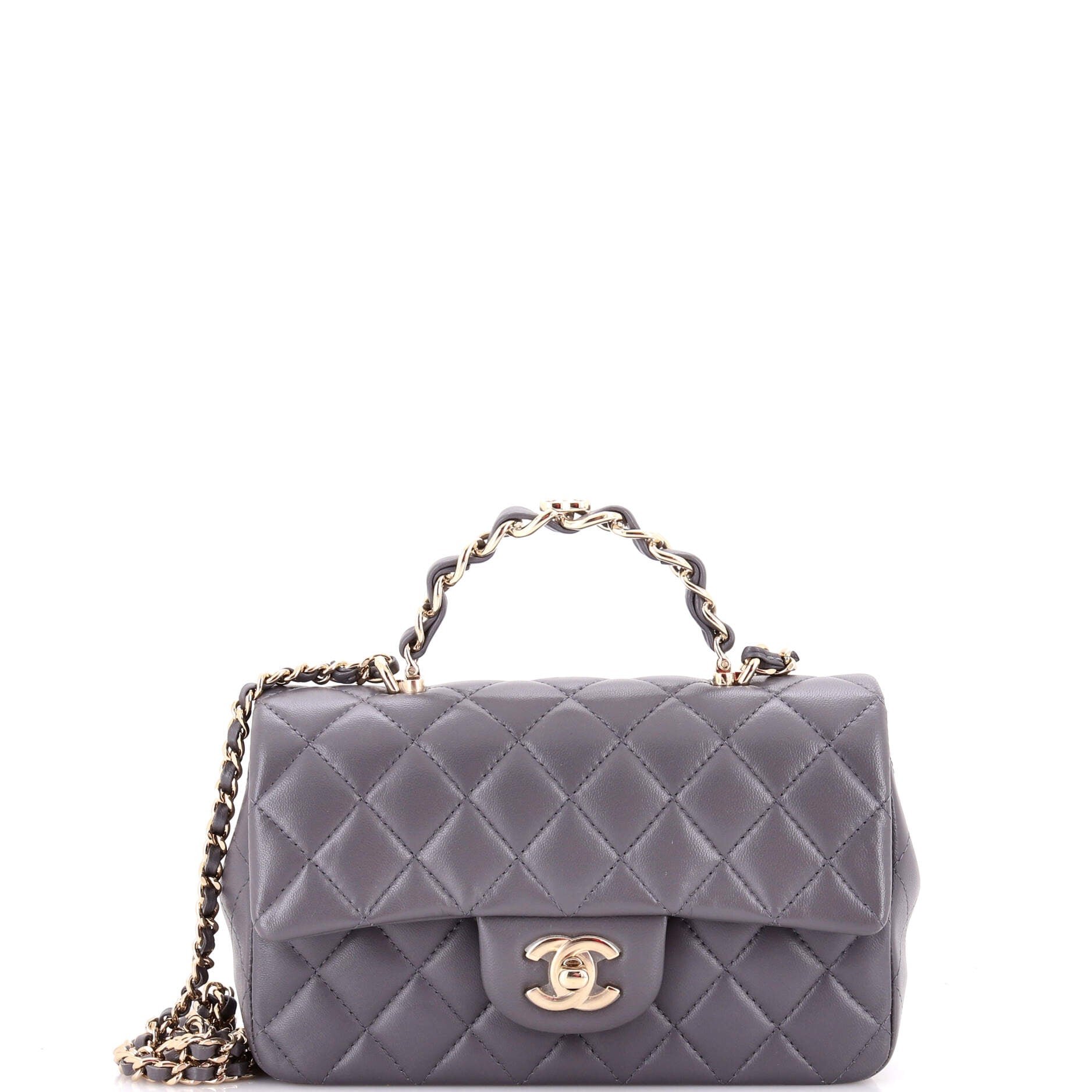 Classic Single Flap Chain Top Handle Bag Quilted Lambskin Mini