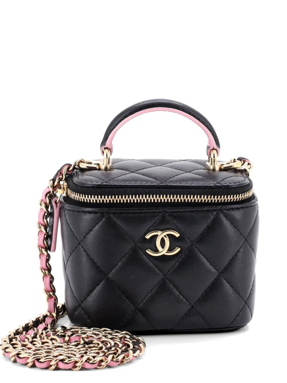 Classic Top Handle Vanity Case with Chain Quilted Lambskin Mini crossbody bag