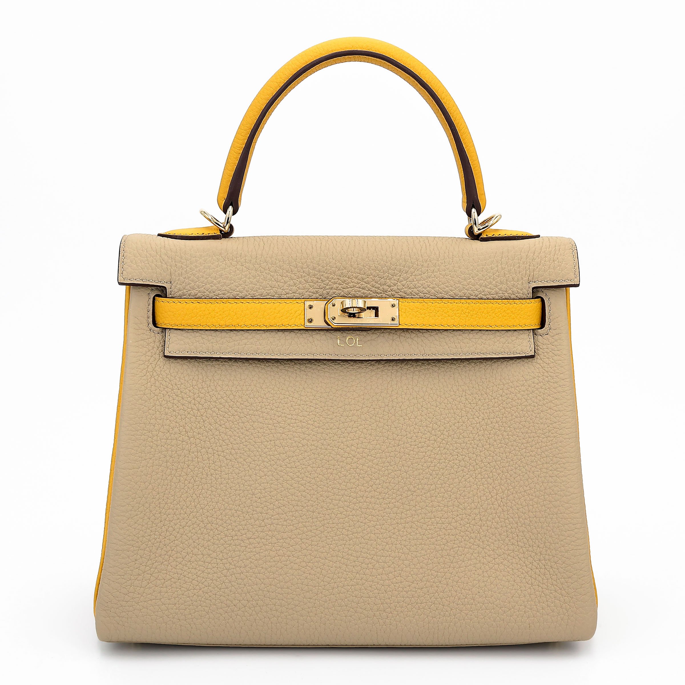 Excellent ( Rank SA ) HERMÈS Special Order Kelly 25 HSS Trench (S2) Jaune Ambre (9D) Togo Permabrass hardware D (2019)