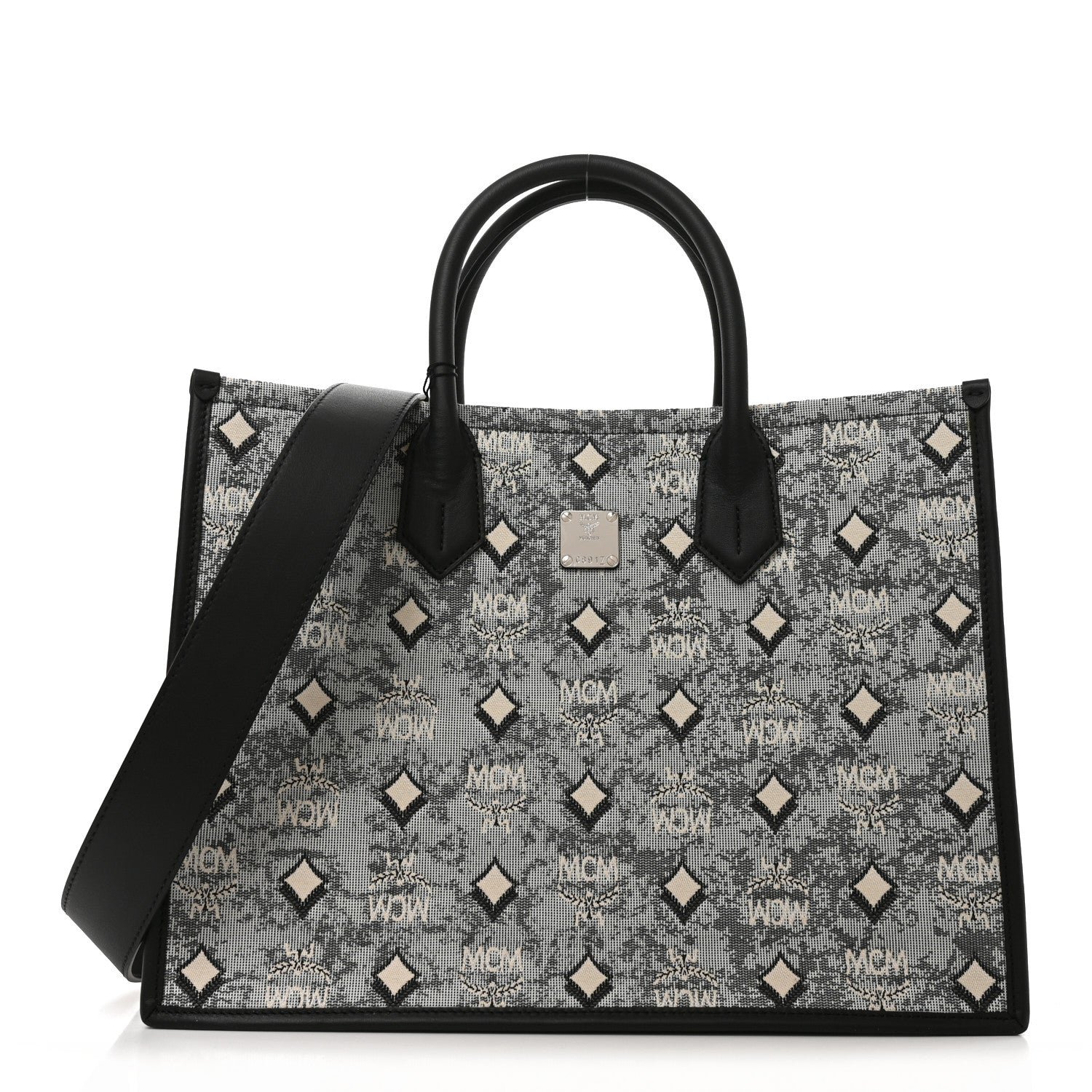 MCM Jacquard Monogram Aren Large Tote Blue