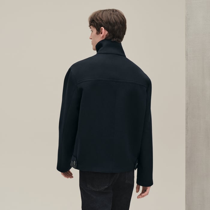 Marine Straight Cut Jacket With Leather Detail