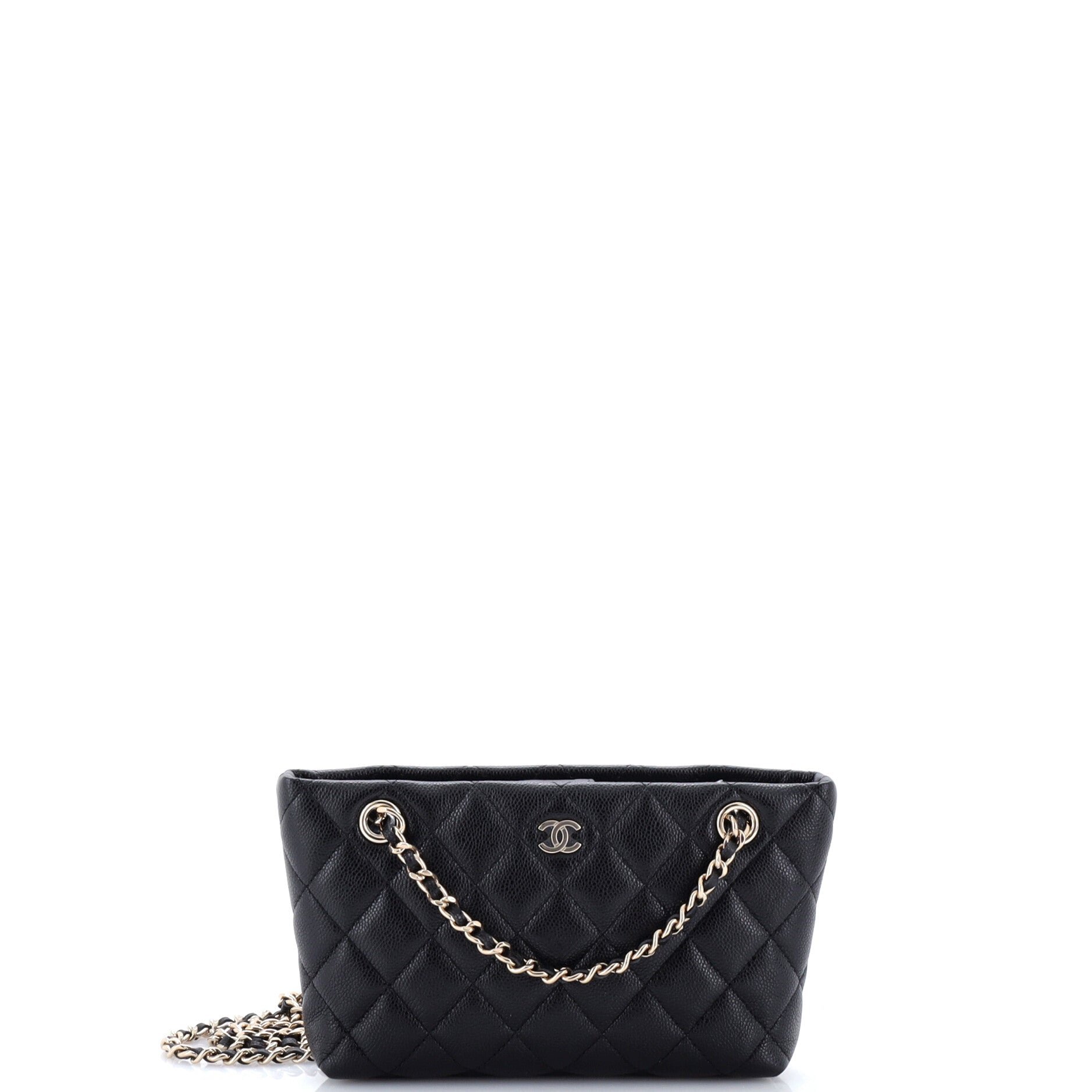 CC Classic Tote Clutch with Chain Quilted Caviar Mini