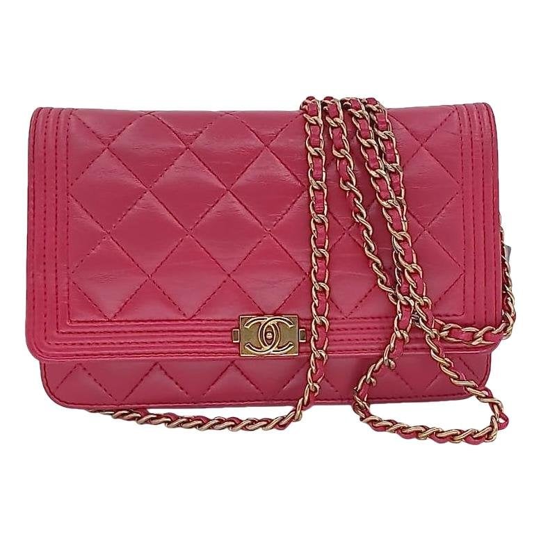 Trendy CC Wallet on Chain leather handbag