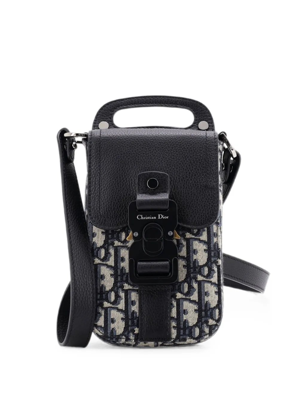 Vertical Saddle Pouch with Strap Oblique Canvas and Leather crossbody bag