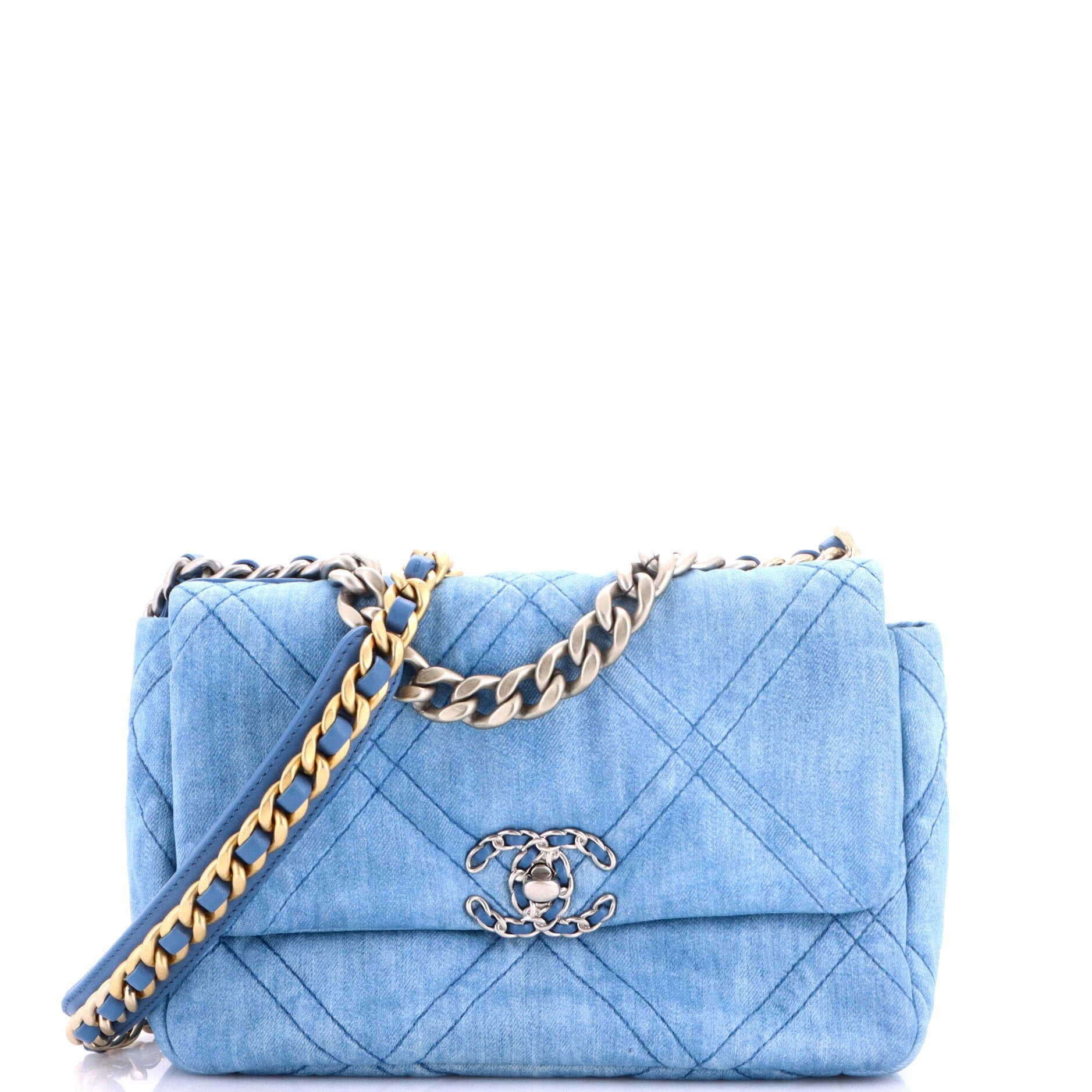 19 Flap Bag Quilted Denim Medium