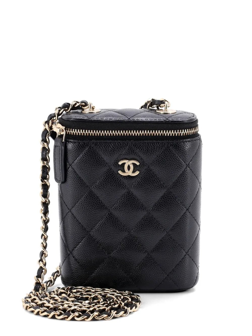 Vertical Classic Vanity Case with Chain Quilted Caviar Small shoulder bag