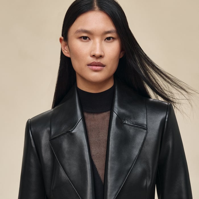 Noir Knotted Leather Suit Jacket