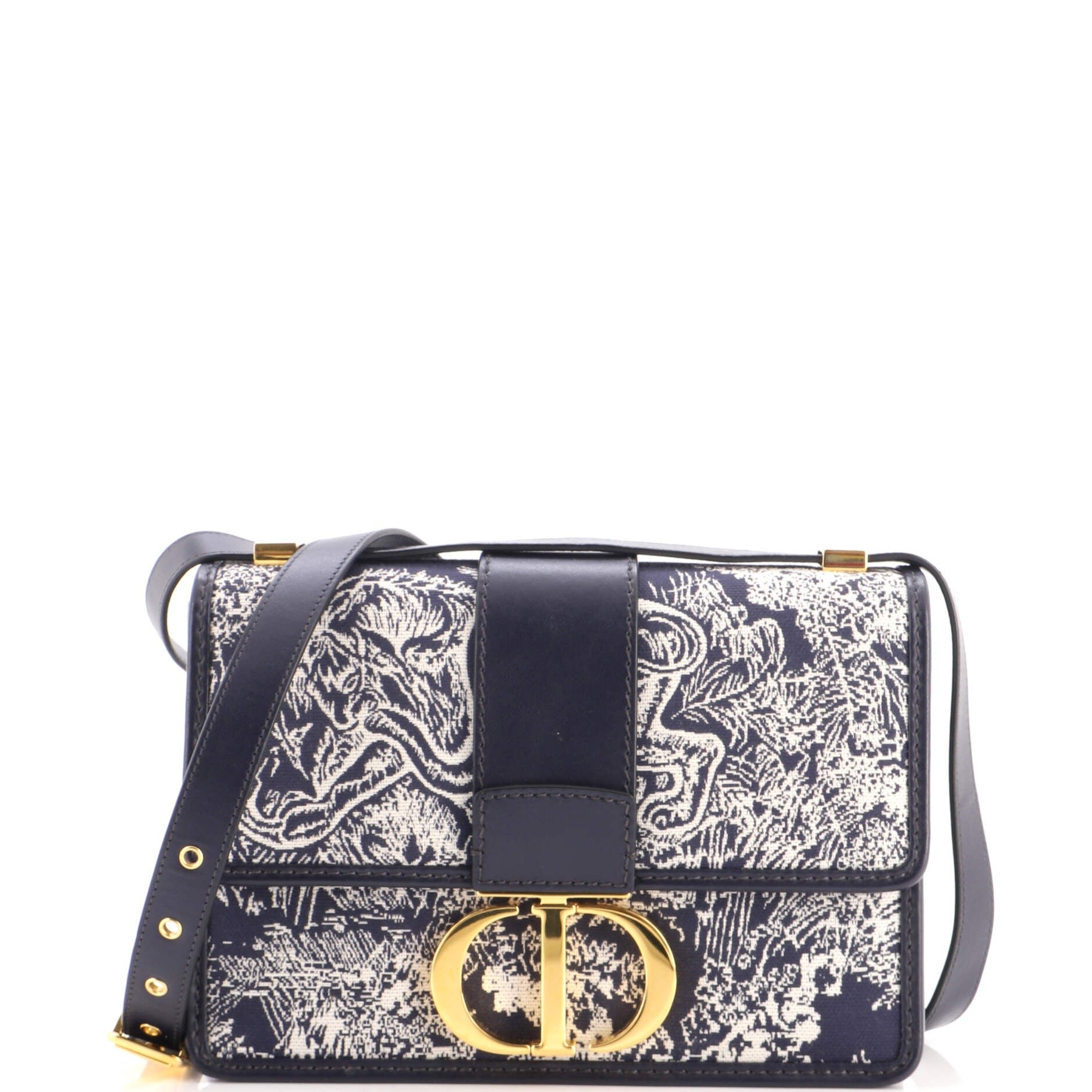 30 Montaigne Flap Bag Embroidered Canvas with Leather