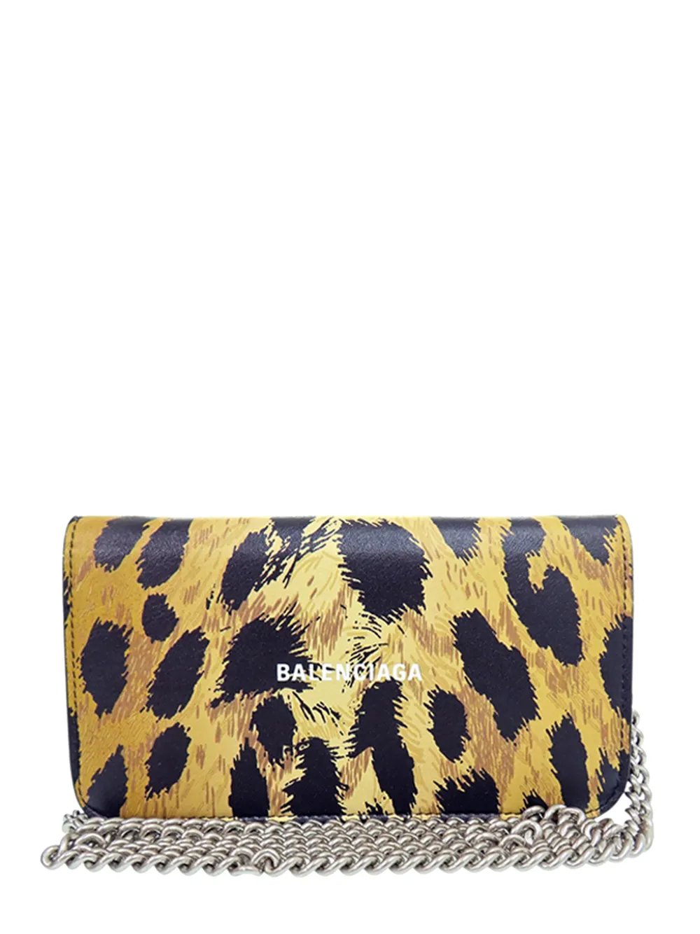 Balenciaga 2000-2017 Leopard Printed Calfskin Continental Wallet on Chain crossbody bag