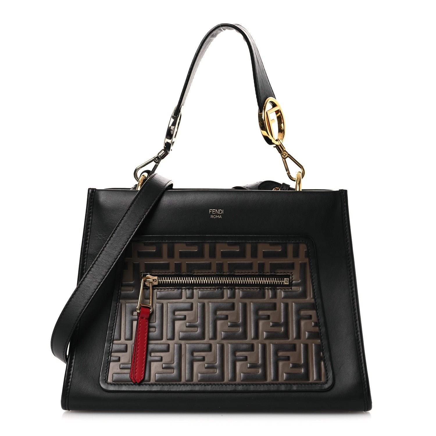 Fendi Vitello Century F is Fendi FF 1974 Embossed Small Runaway Satchel Black Maya