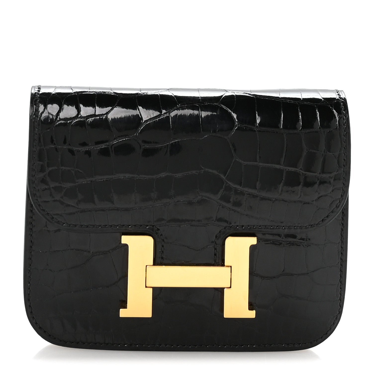 Hermes Hermes Shiny Alligator Constance Slim Wallet Black