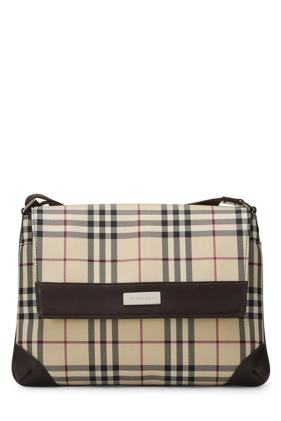 Brown House Check Nylon Flap Messenger Small
