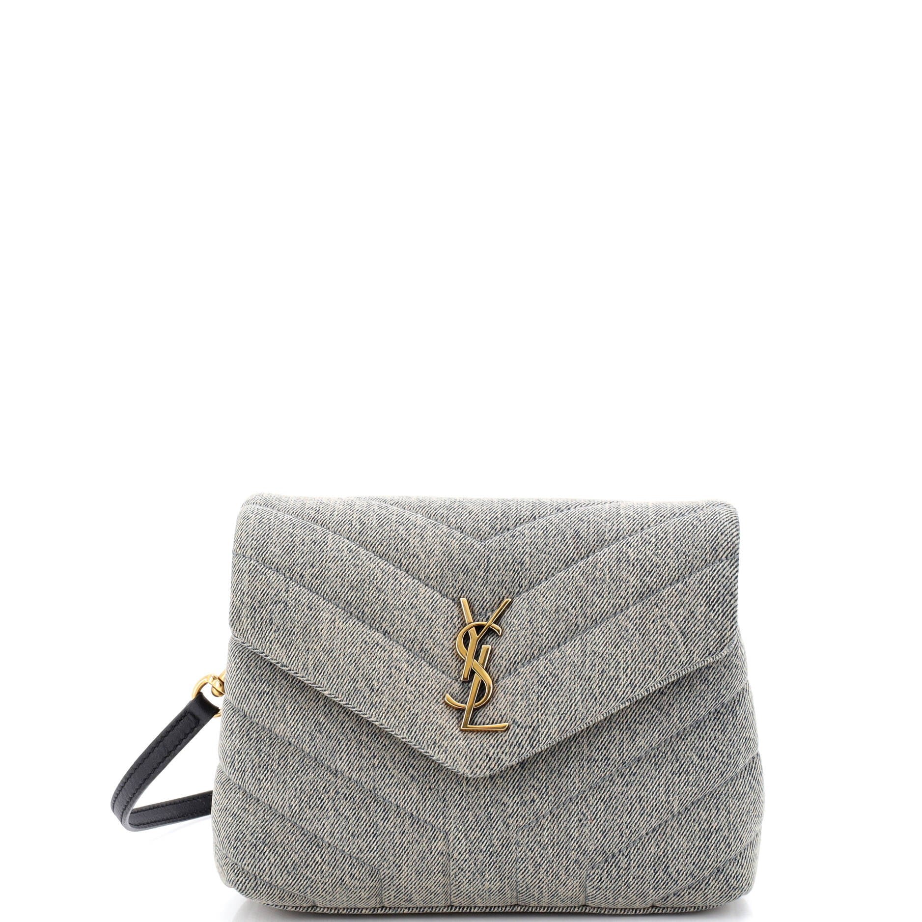 Saint Laurent Loulou Shoulder Bag Matelasse Chevron Denim Toy