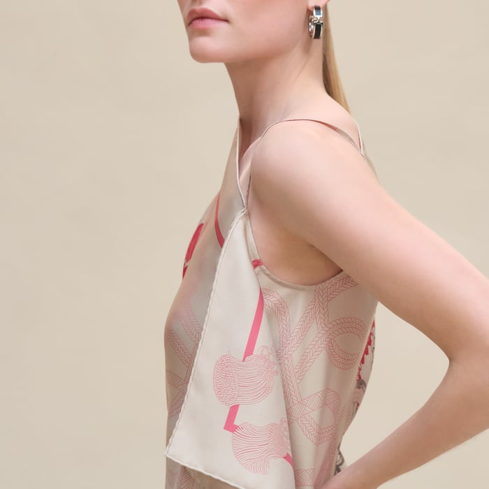 Beige Avoine "Palefroi Remix" Draped Asymmetric Sleeveless Blouse