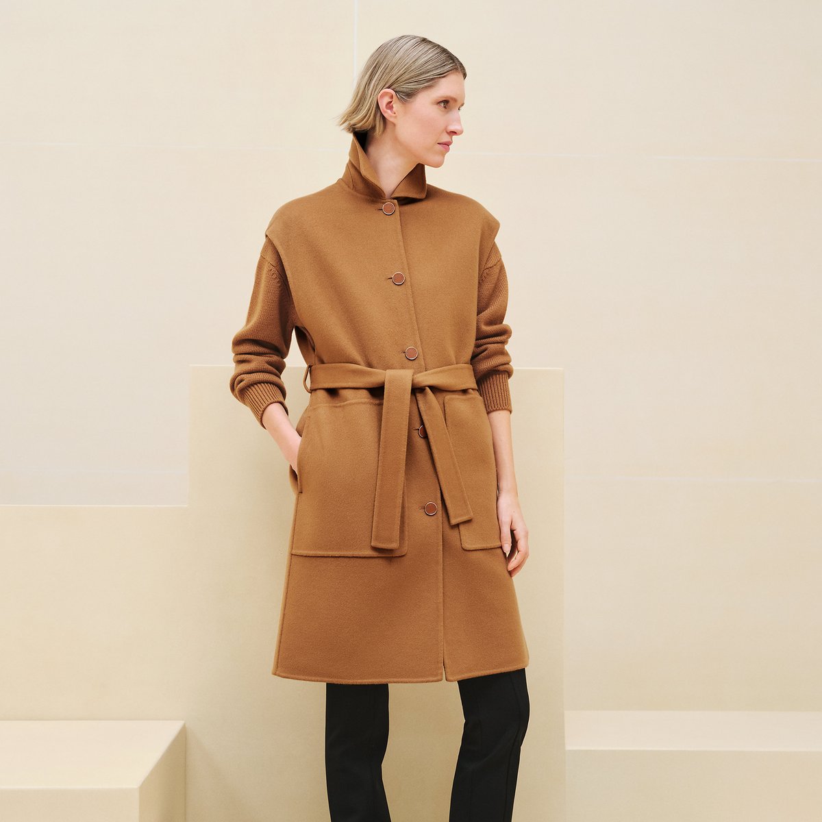 Belted cashmere long vest