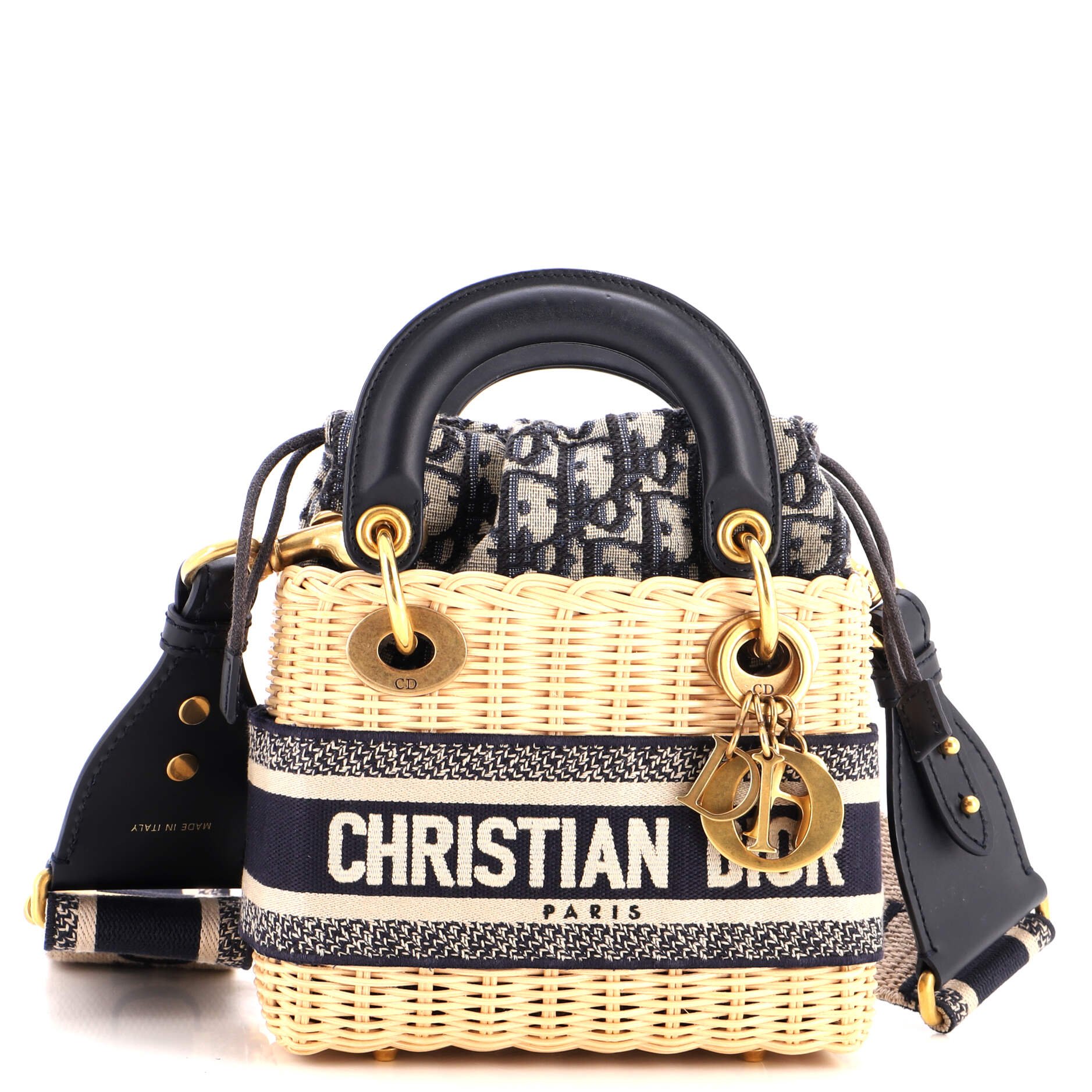 Lady Dior Bag Wicker and Oblique Canvas Mini