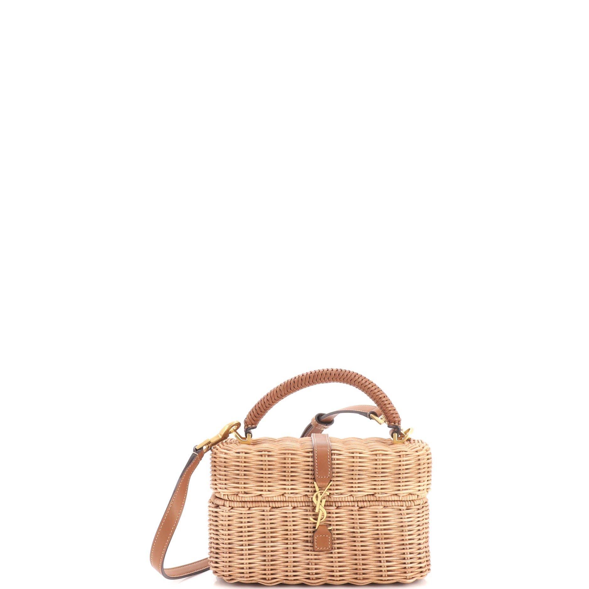 Gaby Top Handle Vanity Bag Wicker with Leather